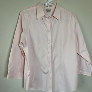 LL Bean Pink Wrinkle Resistant Cotton 3/4 Sleeve Button Down Shirt L Vintage